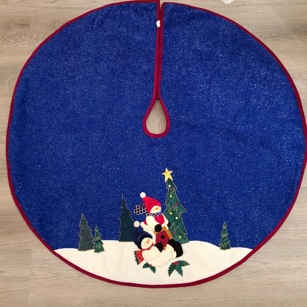 PRIMA CREATIONS BEAUTIFUL BLUE SNOWMAN CHRISTMAS TREE SKIRT SNOW DECORATION 43"‎